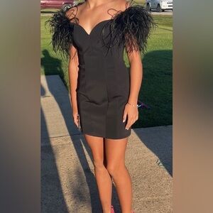 Chic Black Feathered Mini Dress